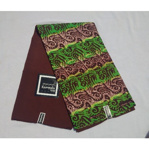 Green-brown Plain And Patterned Kampala Fabric - 6 Yards