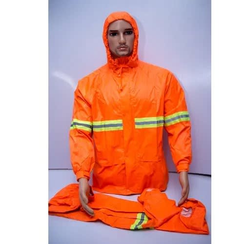 Safety Reflective Raincoat- Orange - Large