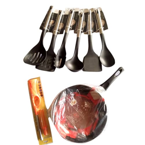 Set Of Non Stick Cooking Spoon - 24cm Non Stick Frying Pan  & Gas Lighter