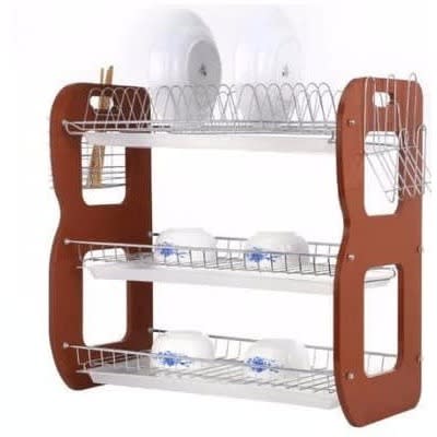 3 Layers Wooden Plate Rack With 4 Set Of Tower Pot Bundle
