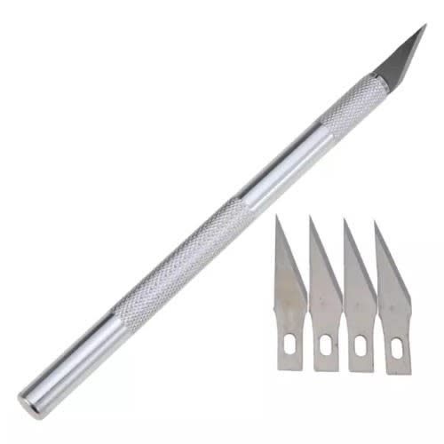 Non-slip Metal Scalpel Tool Set Tool Carving Knife + 6 Blade-silver