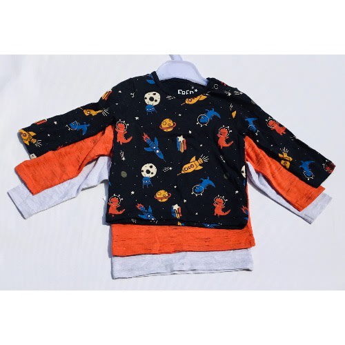 3 Pack Baby Long-sleeve Space Shirts