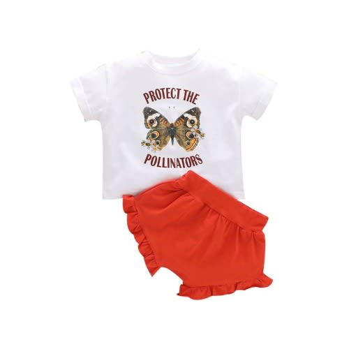 2 Pcs Baby Girl Outfits Protect The Pollinators Print Top With Shorts