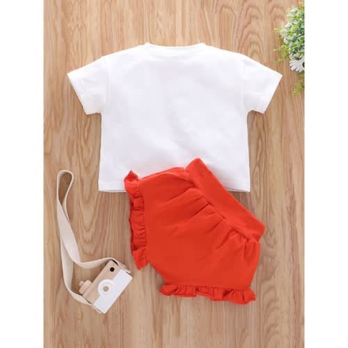 2 Pcs Baby Girl Outfits Protect The Pollinators Print Top With Shorts