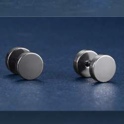 Men's Circle Stud Earrings - Silver