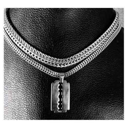 Cuban Link Chain With Razor Blade Pendant Silver