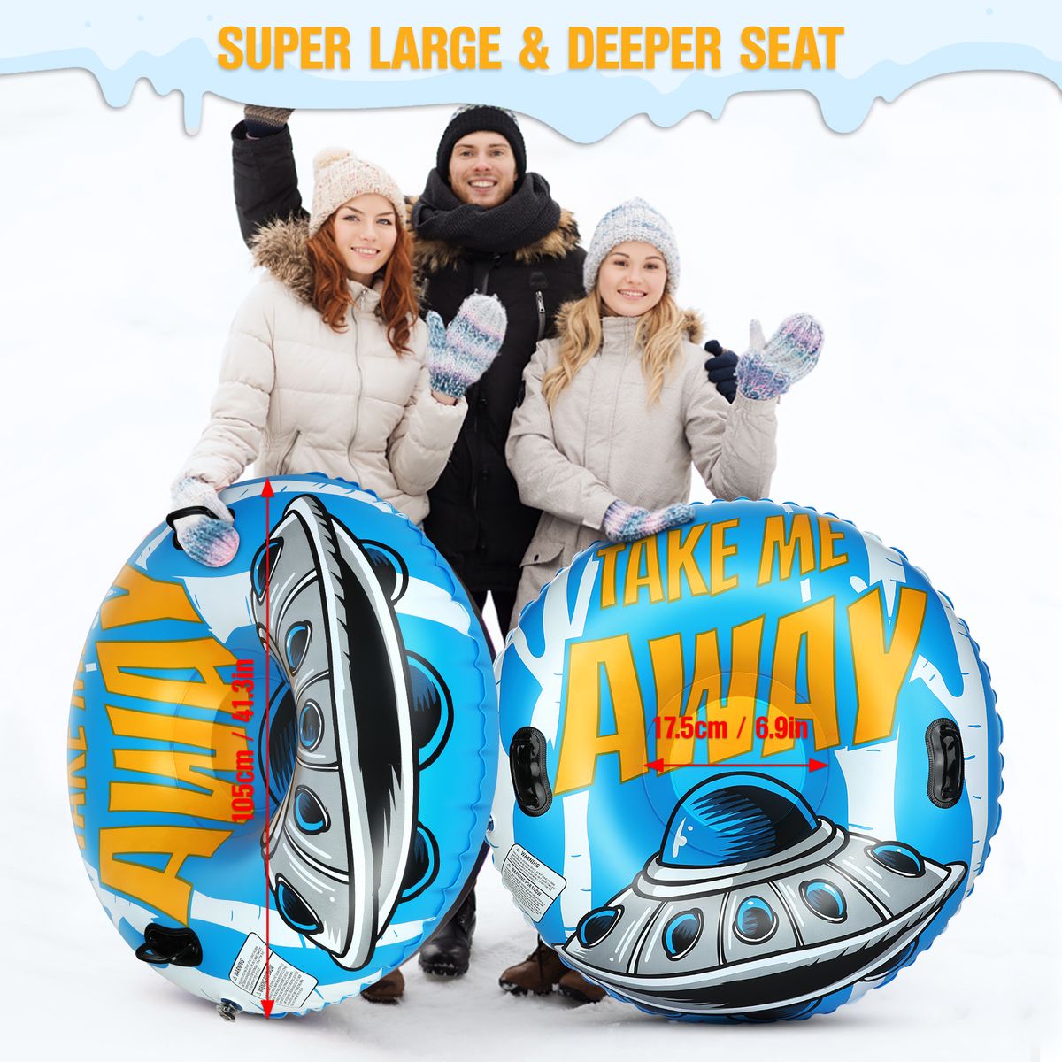 47 Inch Inflatable PVC Snow Tube Snow Sled For Kids And
