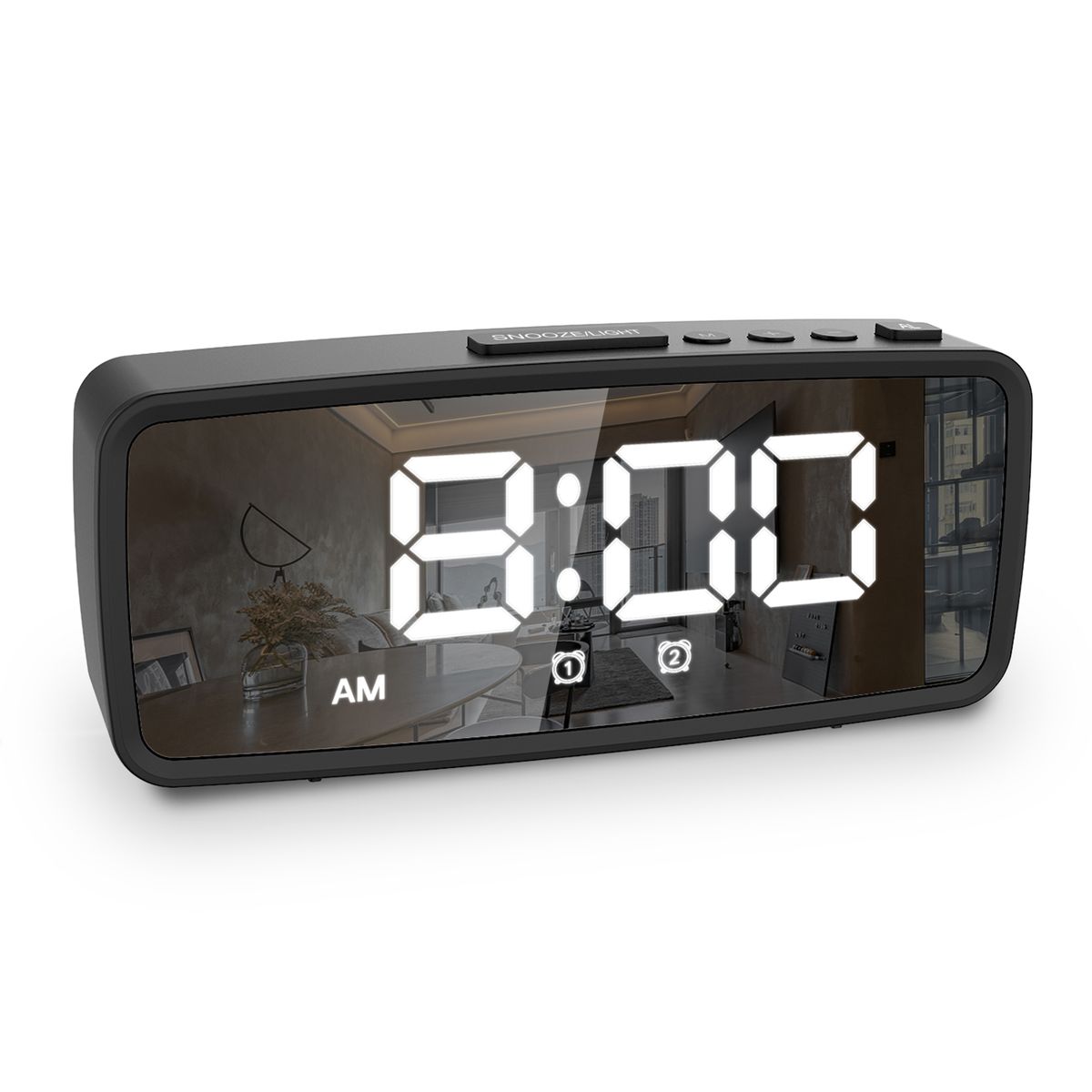 Digital Alarm Clock, 5.1'' LED Mirror Display, 3 Levels