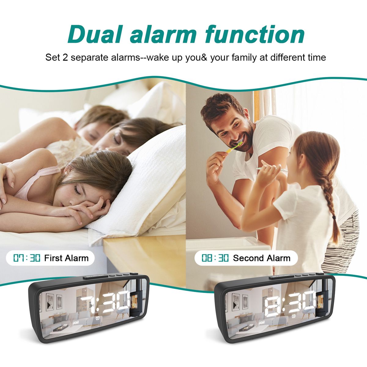 Digital Alarm Clock, 5.1'' LED Mirror Display, 3 Levels