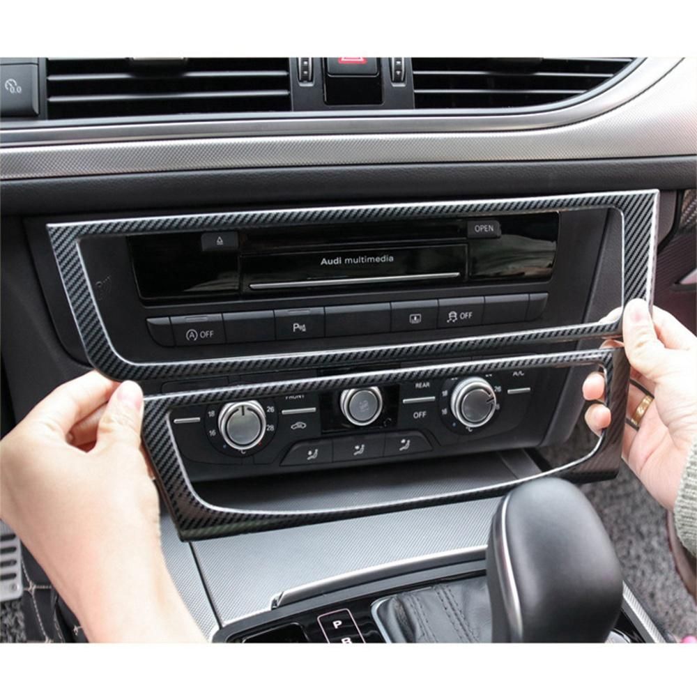 2Pcs Car Black Brushed Stainless Steel Console Air Condition