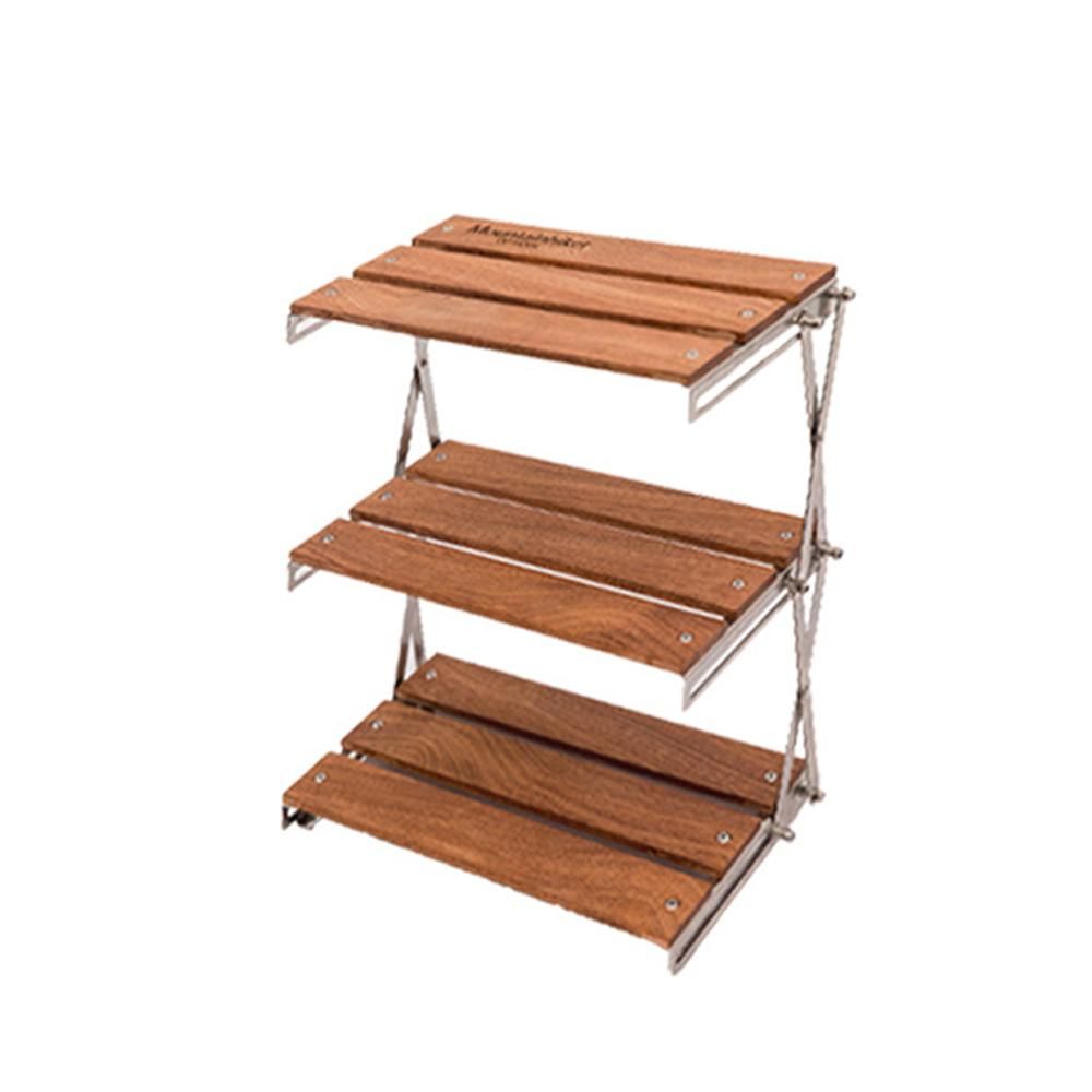 Outdoor Camping Cups Bowls Folding Storage Rack Wooden Three-tier Storage Bracket Picnic BBQ Tableware Cookware Storage Rack Campsite Tools Shelf