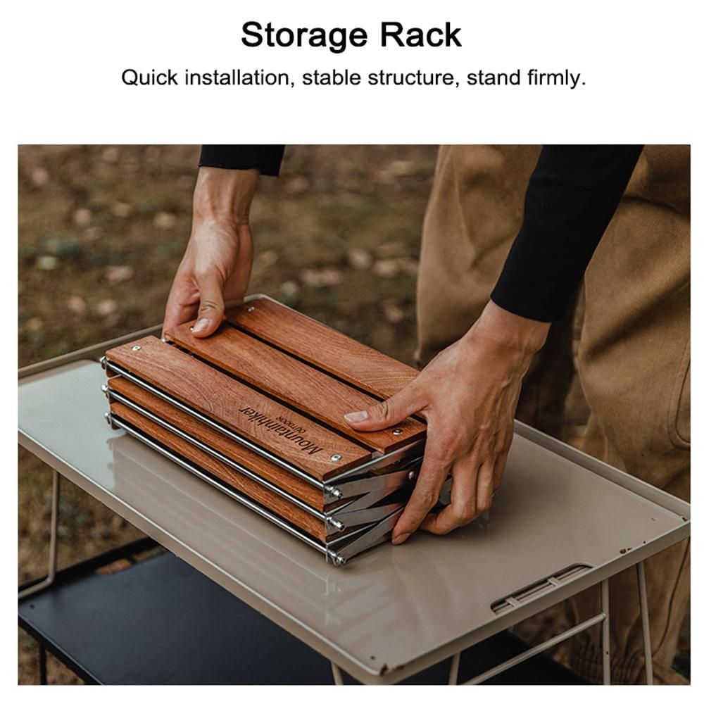 Outdoor Camping Cups Bowls Folding Storage Rack Wooden Three-tier Storage Bracket Picnic BBQ Tableware Cookware Storage Rack Campsite Tools Shelf