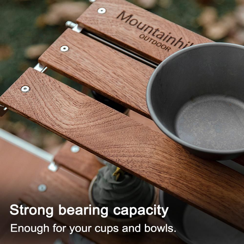 Outdoor Camping Cups Bowls Folding Storage Rack Wooden Three-tier Storage Bracket Picnic BBQ Tableware Cookware Storage Rack Campsite Tools Shelf