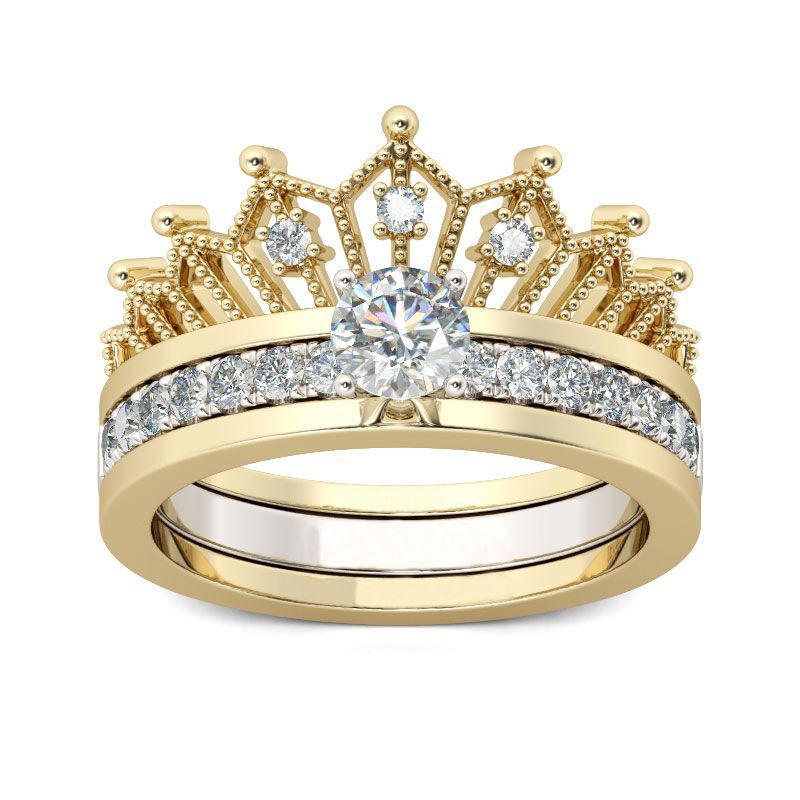 Detachable Women's Crown  Zircon 2 In 1 Ring