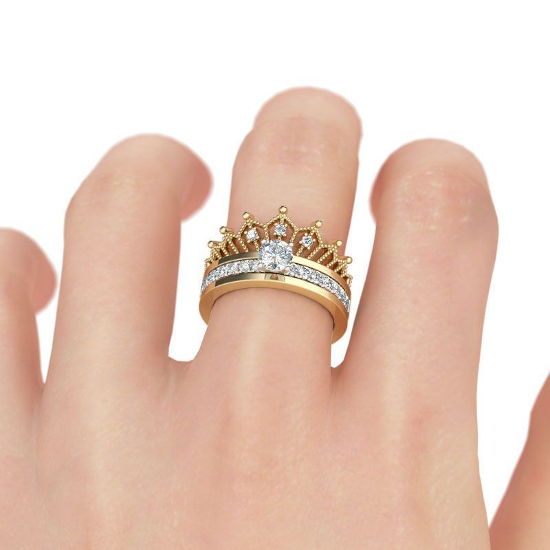 Detachable Women's Crown  Zircon 2 In 1 Ring
