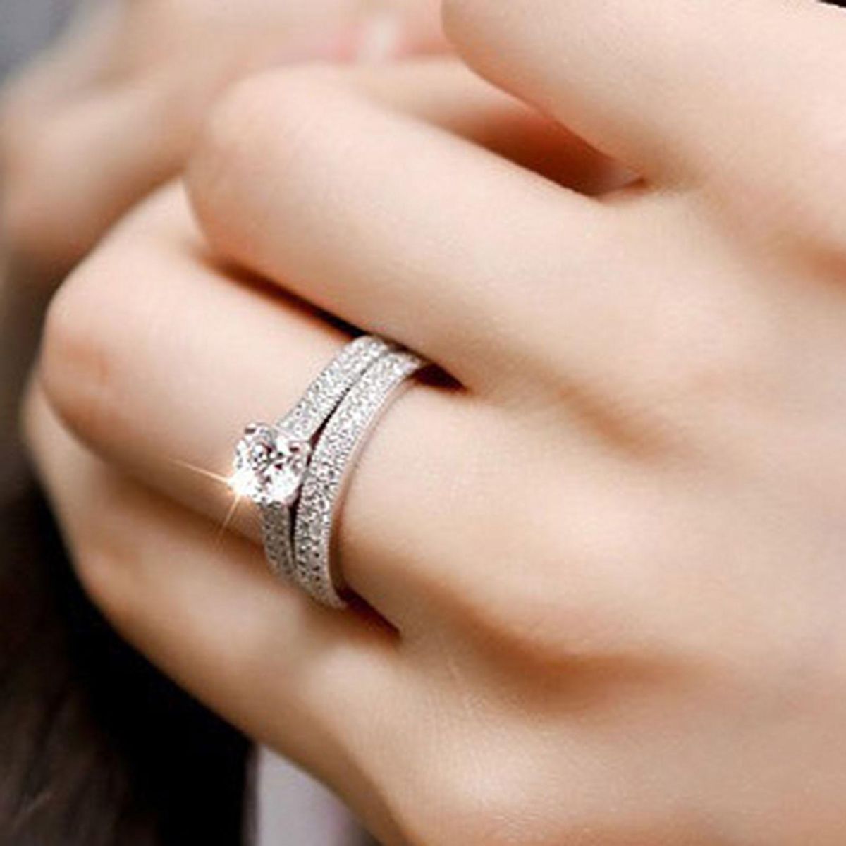 2Pcs/Set Good Workmanship Wedding Bands Simple-Platinum