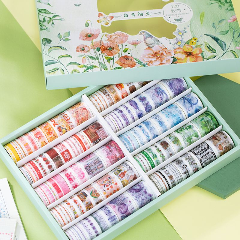 100 Pcs Set Heartbeat Guide Series Washi Tape Adhesive Tape