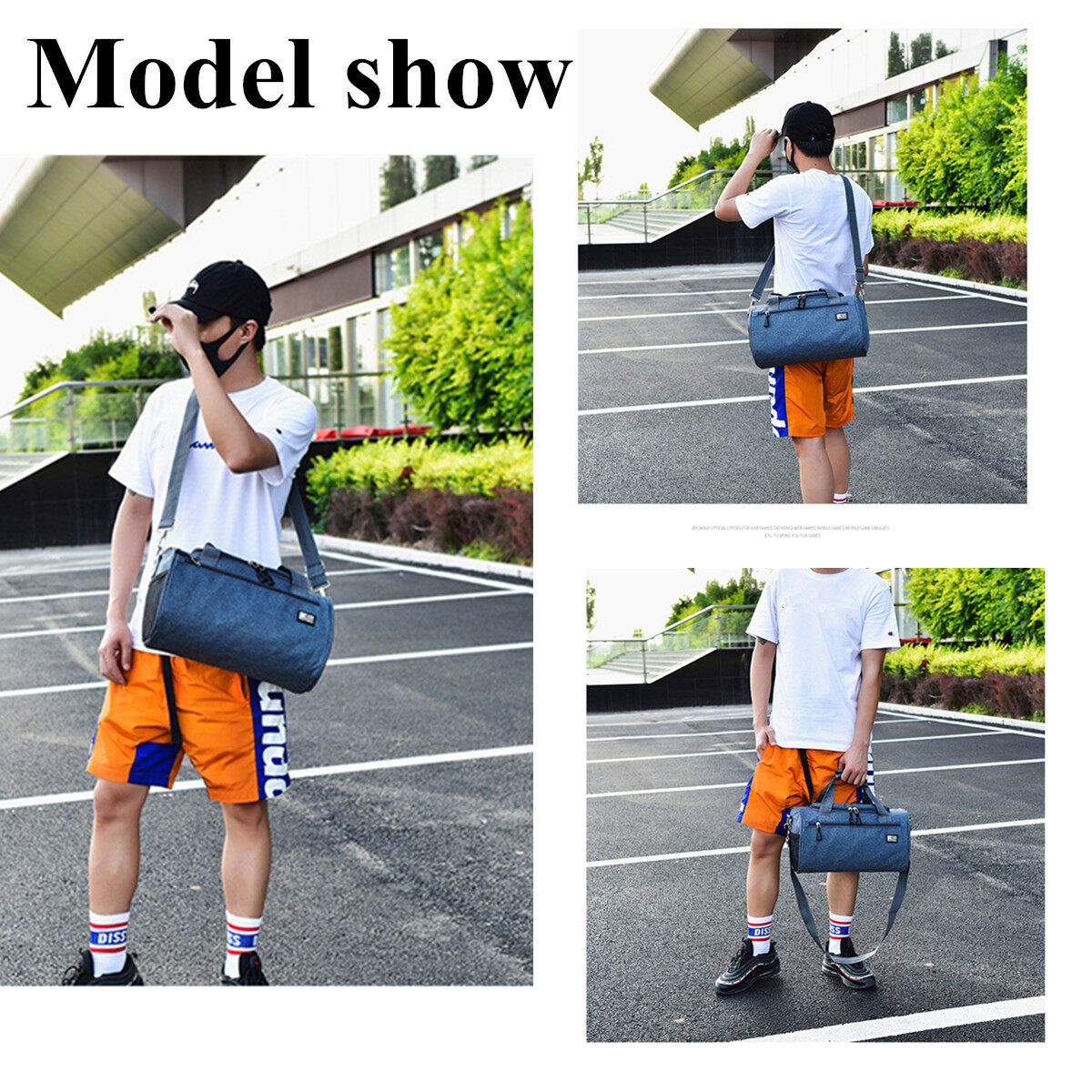 Men Women Barrel Bag Holdall Duffle Bag Holiday Sports Gym Handheld Travel Bags Blue