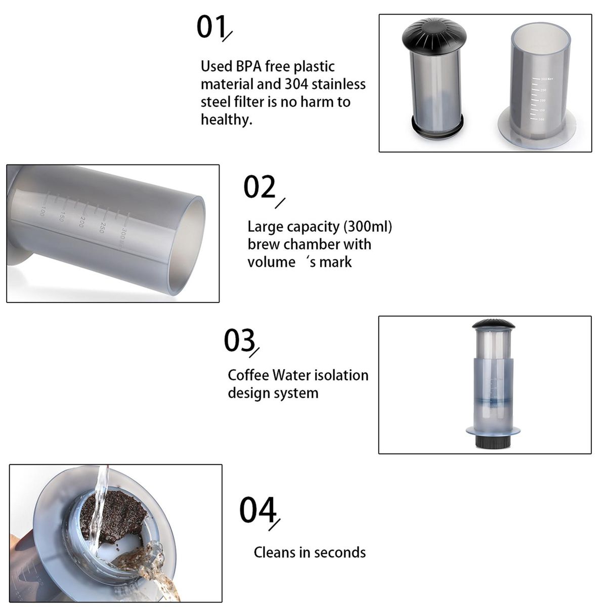 Coffee and Espresso Press Maker Portable Coffee Manual Machine with 50PCS Coffee Filter Paper for Outdoor Travel Camping Picnic