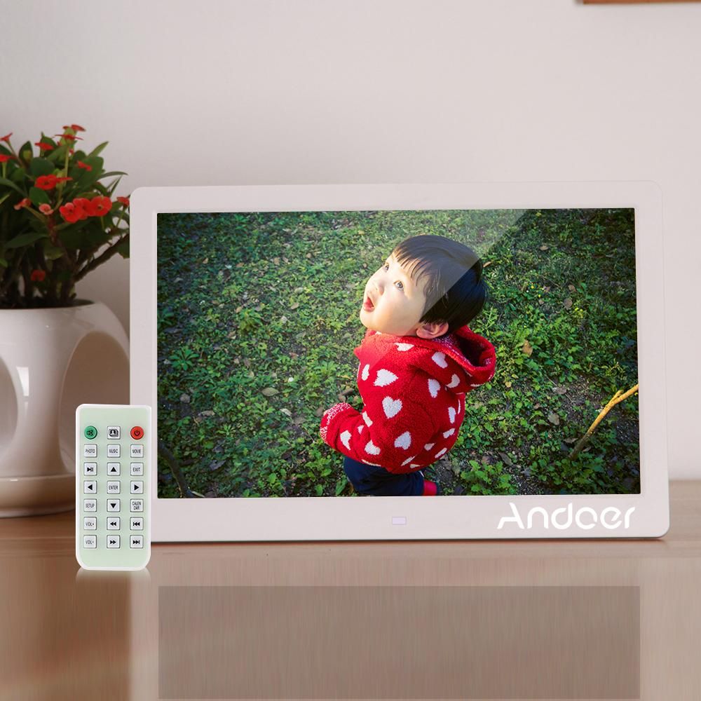 Andoer 13 Inch 1080P LED Digital Photo Picture Frame High Resolution 1920*1080 Advertising Machine MP3 MP4 Picture Player Electronic Clock /Alarm Clock/ Calendar with Remote Control Gift Present