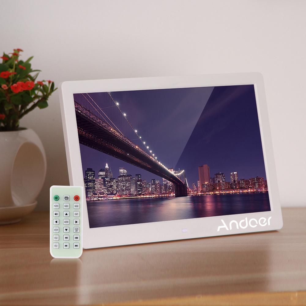 Andoer 13 Inch 1080P LED Digital Photo Picture Frame High Resolution 1920*1080 Advertising Machine MP3 MP4 Picture Player Electronic Clock /Alarm Clock/ Calendar with Remote Control Gift Present