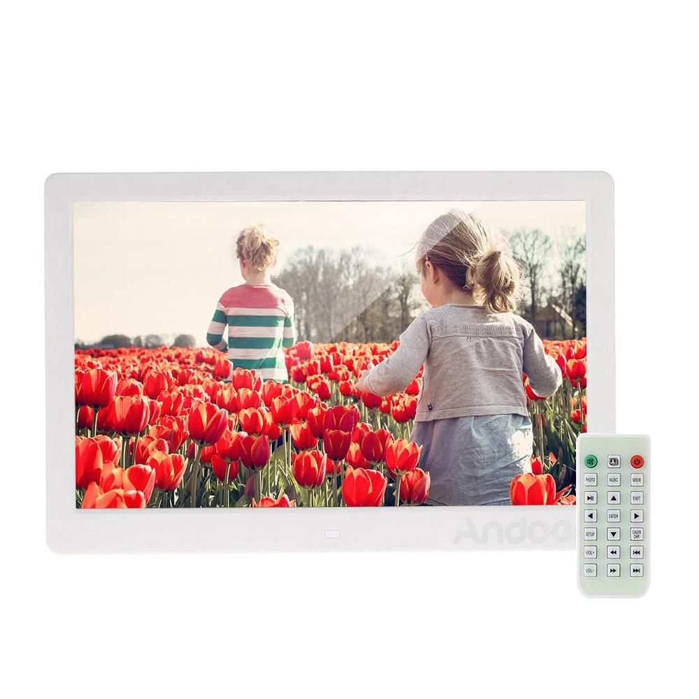 Andoer 13 Inch 1080P LED Digital Photo Picture Frame High Resolution 1920*1080 Advertising Machine MP3 MP4 Picture Player Electronic Clock /Alarm Clock/ Calendar with Remote Control Gift Present