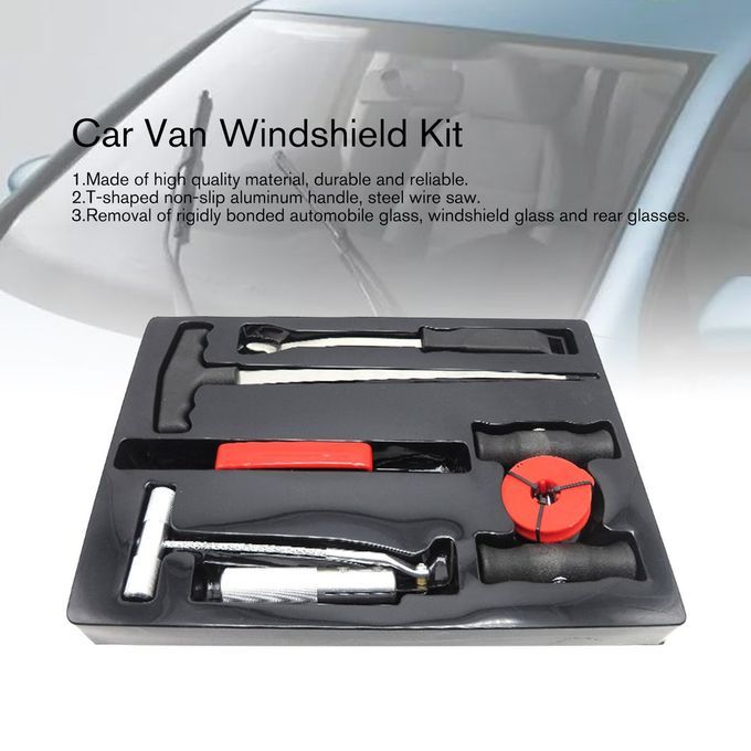 7PCS Windscreen Glass Removal Set Car Van Windshield Kit Garage Hand Tools Black-red