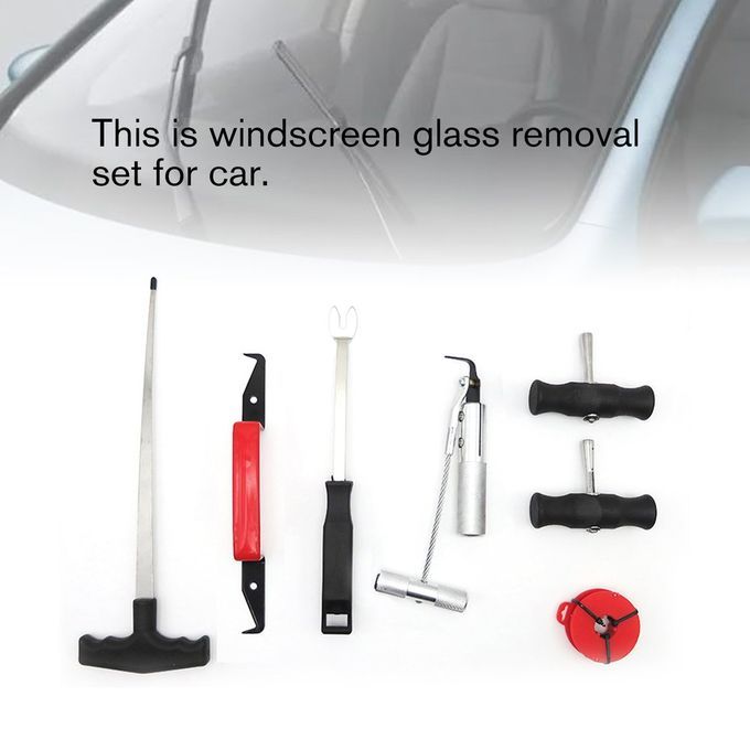 7PCS Windscreen Glass Removal Set Car Van Windshield Kit Garage Hand Tools Black-red