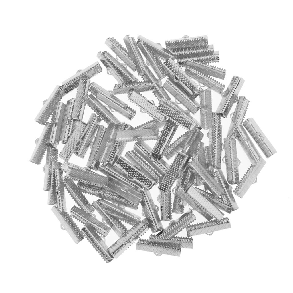 100pcs Clamp Cord  End   Tip Bracelet Connectors 25mm Dull Sliver