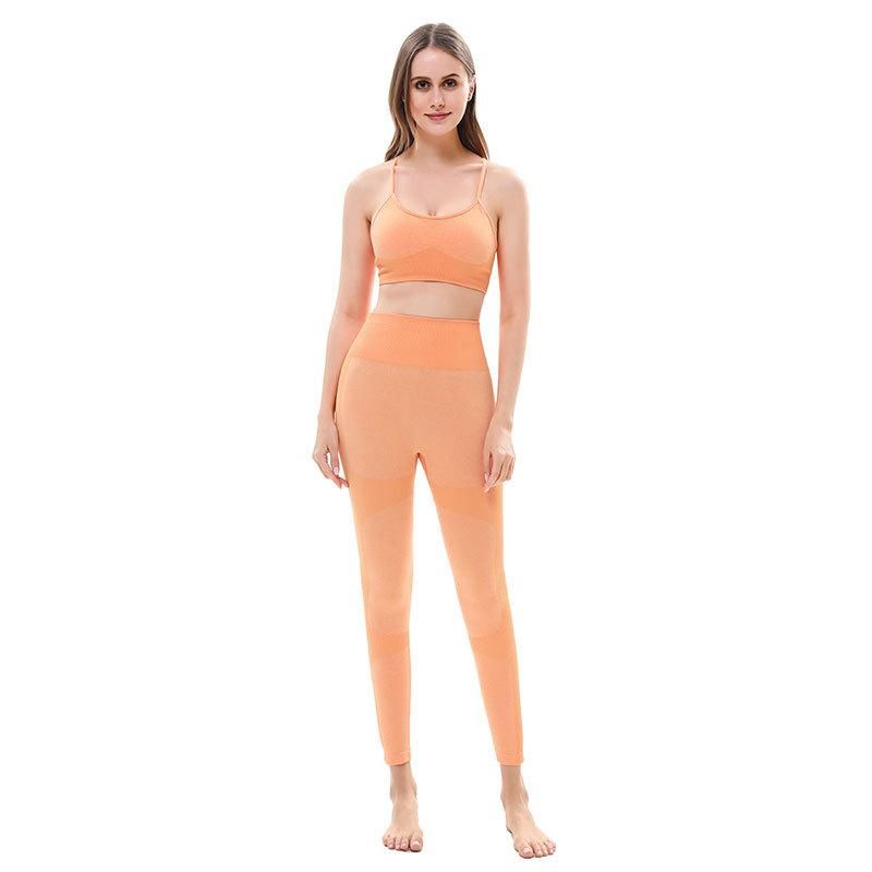 Winter New Seamless Yoga Pants Sports Fitness Pants Slim Fit Sweat Absorbing Hip Lifting 2-Piece Set