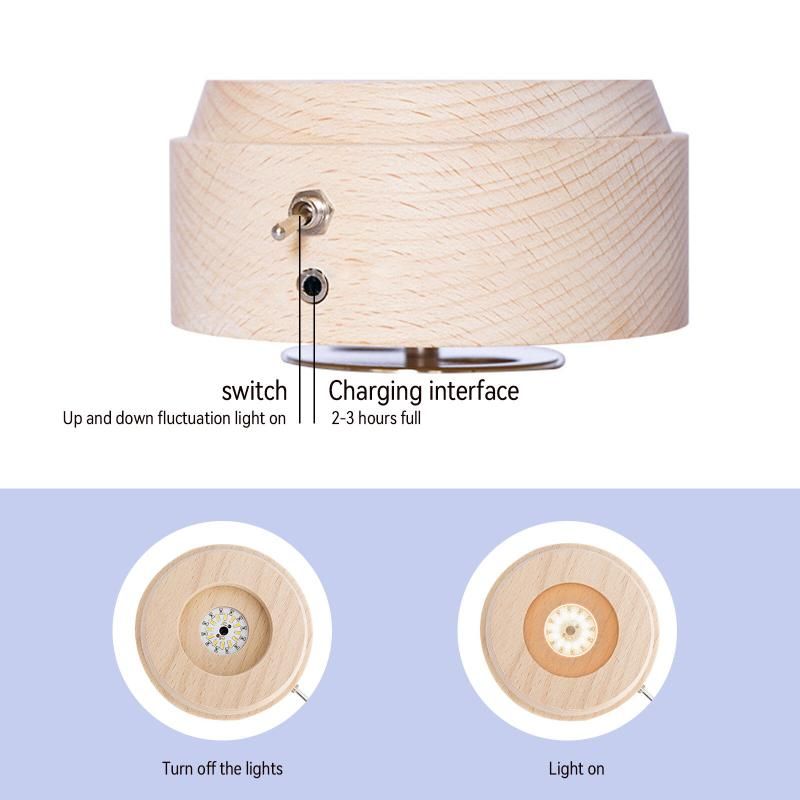 Fortune Cat Crystal Ball Music Box - LED Light (Wood Base)
