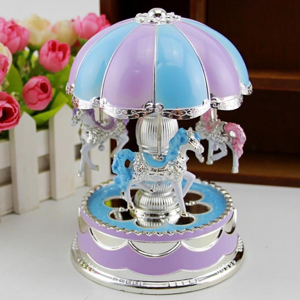 Baby Cute Music Toy  LED Light Merry-Go-Round Music Horse Toy Box Christmas-purple