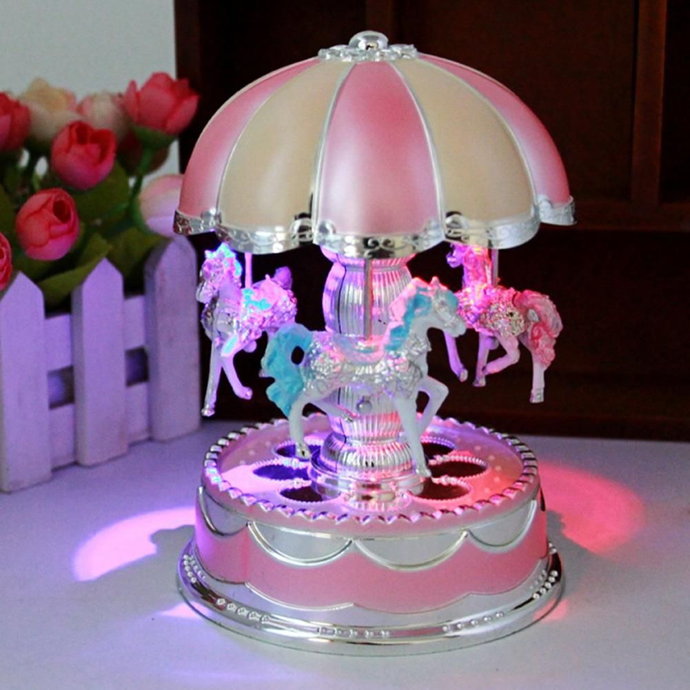 Baby Cute Music Toy  LED Light Merry-Go-Round Music Horse Toy Box Christmas-purple