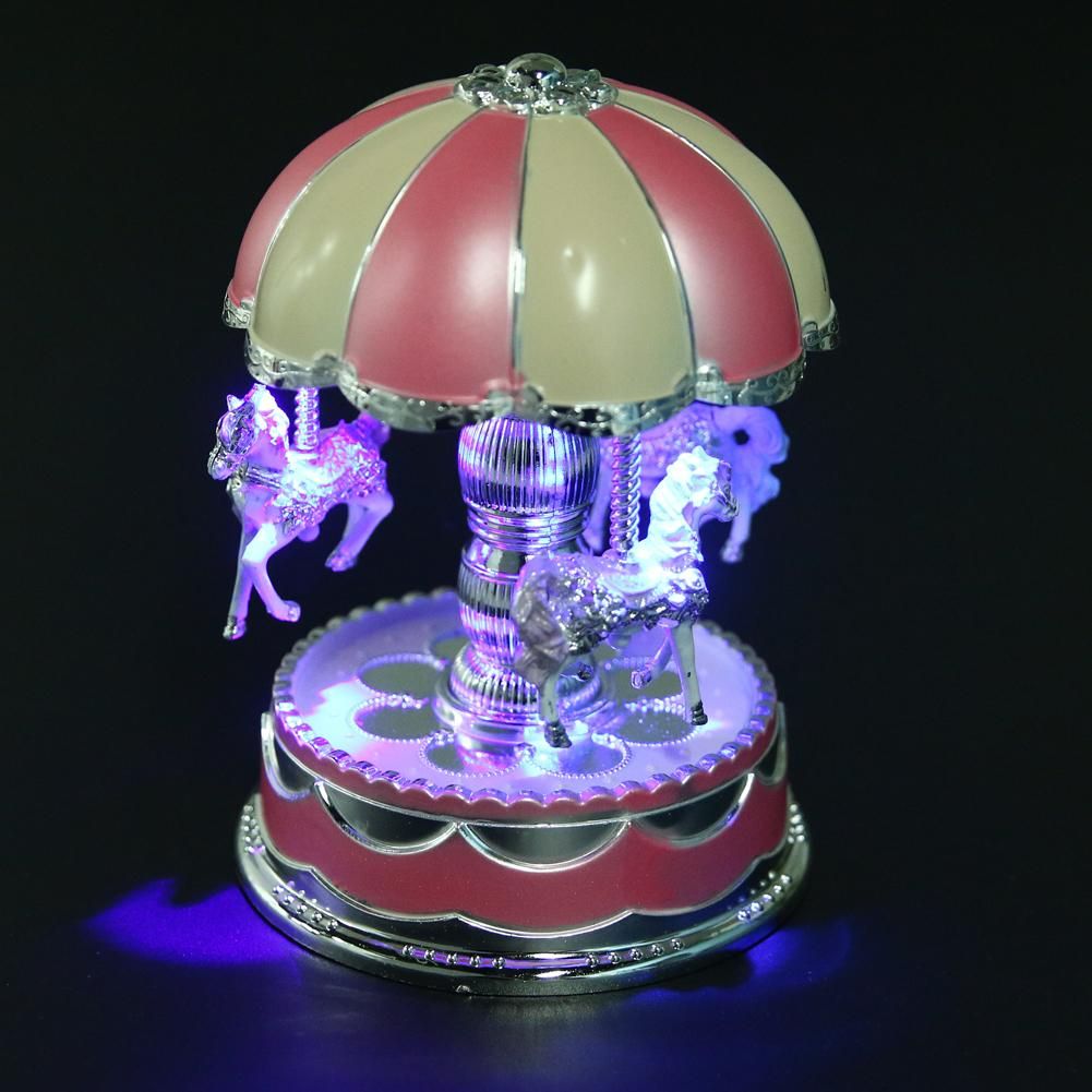 Baby Cute Music Toy  LED Light Merry-Go-Round Music Horse Toy Box Christmas-purple