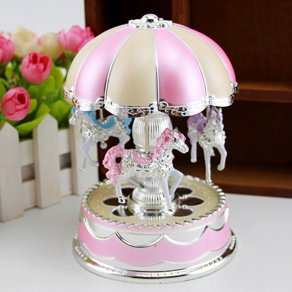 Baby Cute Music Toy  LED Light Merry-Go-Round Music Horse Toy Box Christmas-purple
