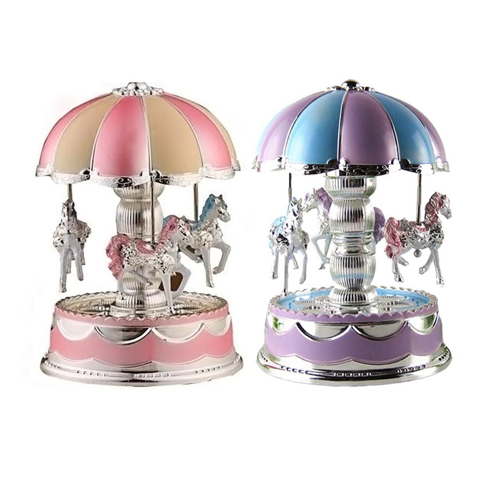 Baby Cute Music Toy  LED Light Merry-Go-Round Music Horse Toy Box Christmas-purple