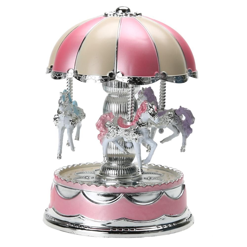 Baby Cute Music Toy  LED Light Merry-Go-Round Music Horse Toy Box Christmas-purple