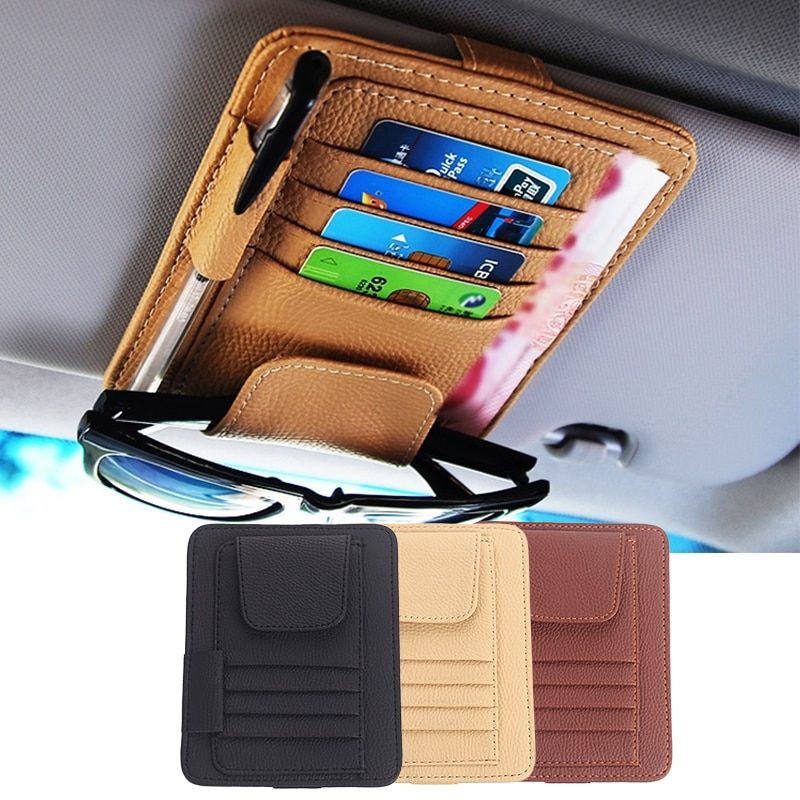Multifunctional Leather Car Storage Bag Sun Visor Cover