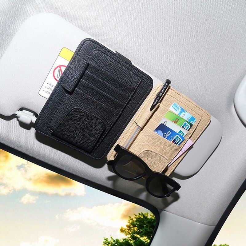 Multifunctional Leather Car Storage Bag Sun Visor Cover