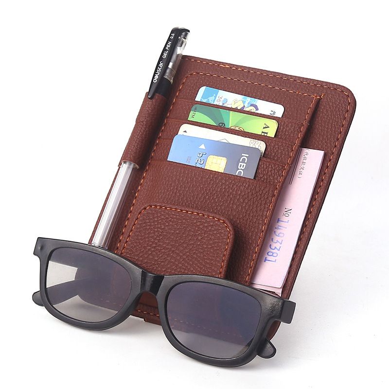 Multifunctional Leather Car Storage Bag Sun Visor Cover