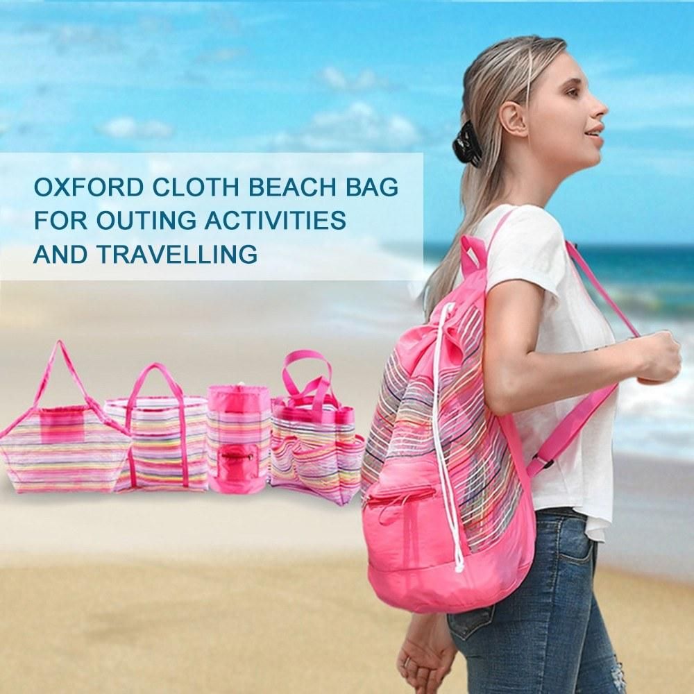Mesh Beach Bag Extra Large Beach Bags and Tote Backpack Toys Towels Sand Oxford Cloth Bag, Quick Dry Waterproof Shower Tote Bag, for Holding Beach Toys Market Grocery Picnic Tote