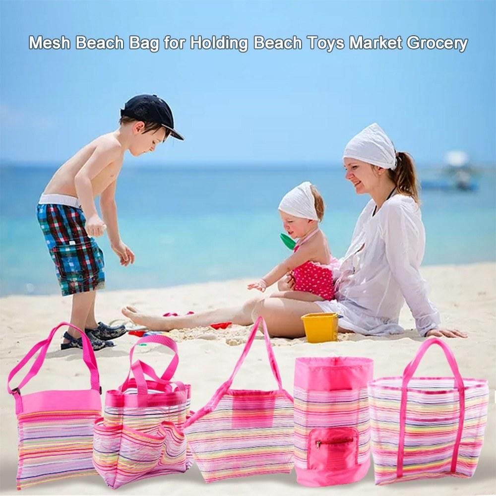 Mesh Beach Bag Extra Large Beach Bags and Tote Backpack Toys Towels Sand Oxford Cloth Bag, Quick Dry Waterproof Shower Tote Bag, for Holding Beach Toys Market Grocery Picnic Tote