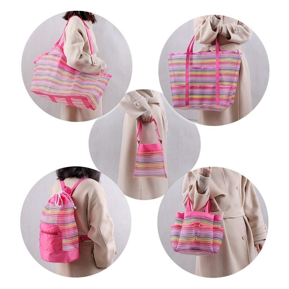 Mesh Beach Bag Extra Large Beach Bags and Tote Backpack Toys Towels Sand Oxford Cloth Bag, Quick Dry Waterproof Shower Tote Bag, for Holding Beach Toys Market Grocery Picnic Tote