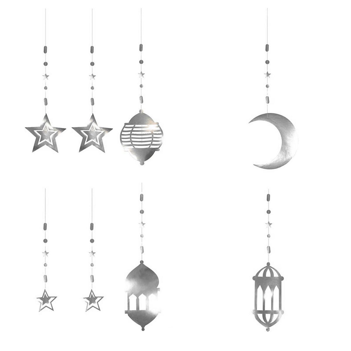 1 Set Banner Paper Decoration Star Moon Style Holiday Party Wall Hanging Flag Gift Silver