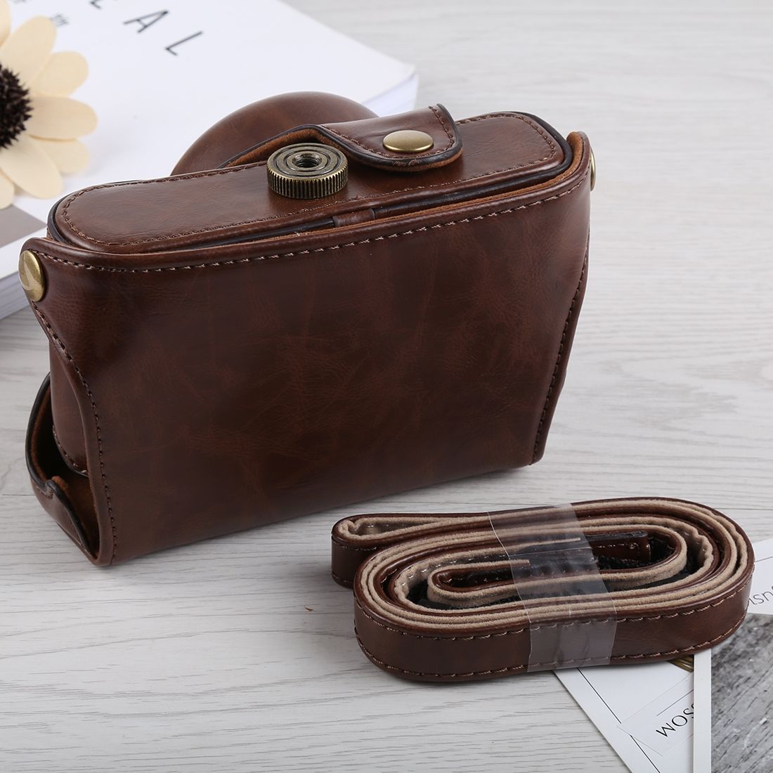 Full Body Camera PU Leather Case Bag With Strap For Fujifilm X100F (Coffee)