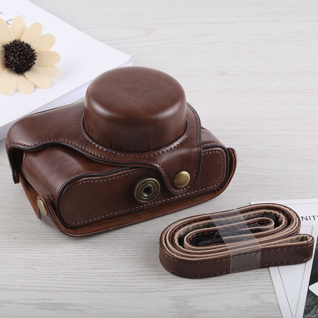 Full Body Camera PU Leather Case Bag With Strap For Fujifilm X100F (Coffee)