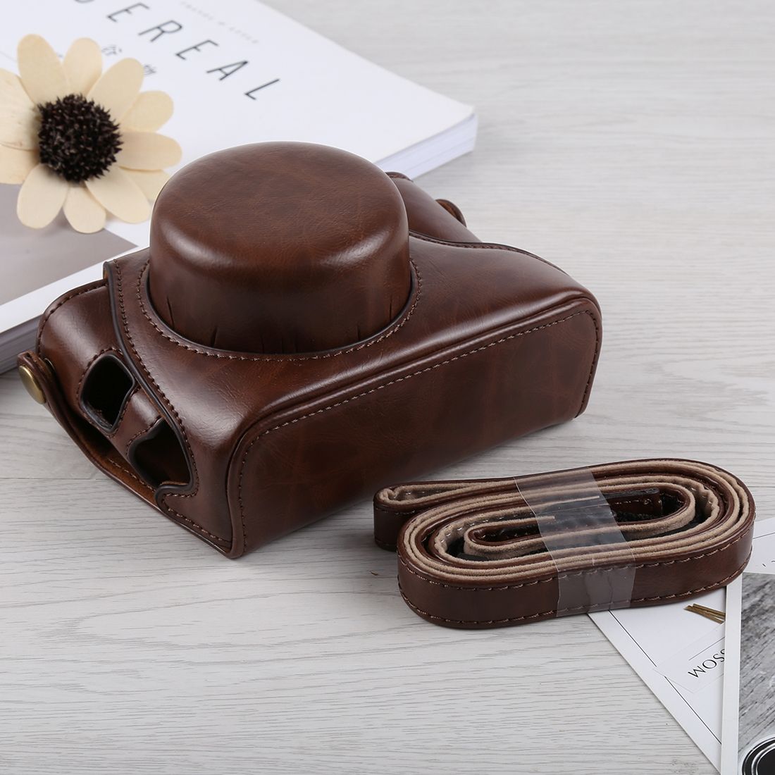 Full Body Camera PU Leather Case Bag With Strap For Fujifilm X100F (Coffee)