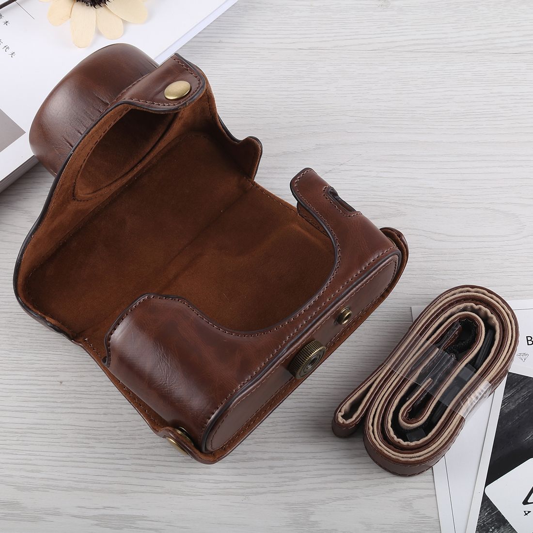 Full Body Camera PU Leather Case Bag With Strap For Fujifilm X100F (Coffee)