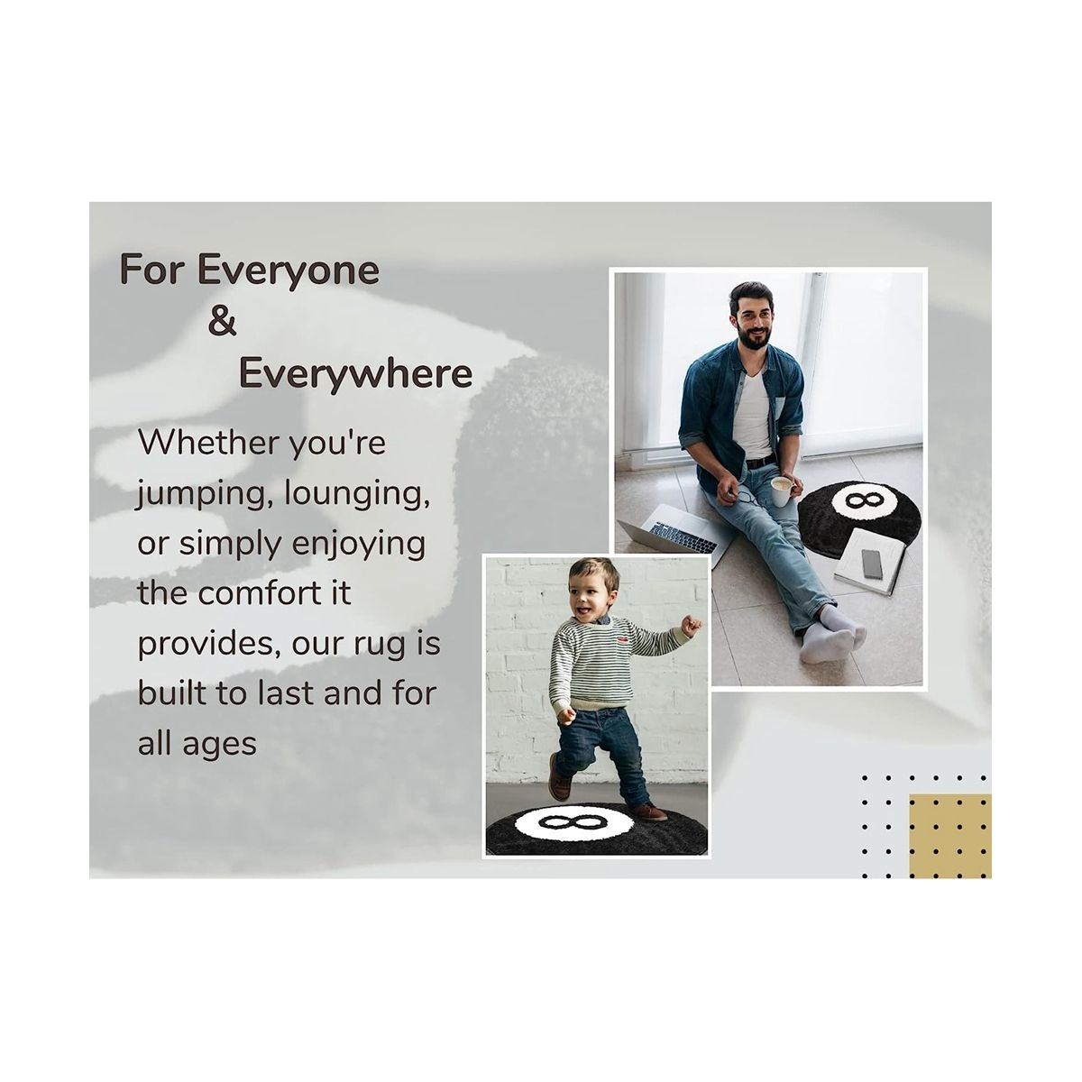 8 Ball Rug - 24 Inch White & Black Rug - Cool Rugs and Aesthetic Rugs for Bedroom & Living Room