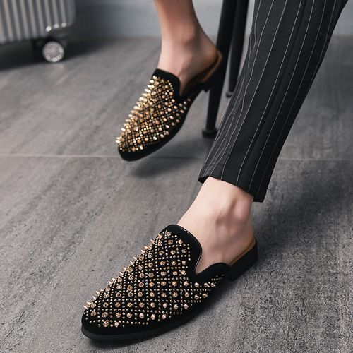 Big Size 47 Mens Half Shoes Dress Formal Slippers Party Footwear-Yellow